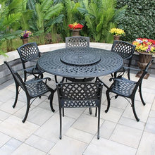 Oakland Living Modern Ornate Outdoor Mesh Aluminum 59-in Round Patio Dining Set with Six Chairs Black