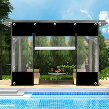 Outdoor Curtains with Zipper Door,PVC Waterproof Clear Tarp Curtains,Black Transparent Tarpaulin Side Panels for Pergola Gazebo Patio,Rain Curtains Tarpaulin with Grommets,W×H-3.6×2.1m(11.8 * 6.9ft)