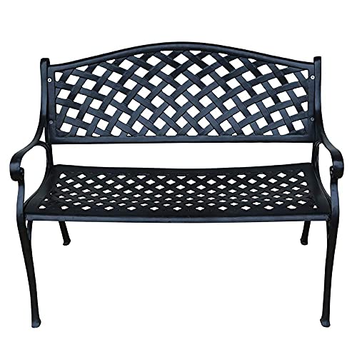 E Stool Kindergarten Bench Park Chairs The Metal Bench in The Courtyard has a backrest 2-Person Seat Cast Aluminium Lounge Chair Can be Used for Balcony/Corridor/Patio (Black + Matt)
