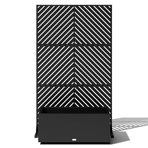 Veradek Block Series Long Box Planter + Arrow Privacy Screen Set, Black – Large Rectangular Outdoor Planter with Drainage & Modern Privacy Divider Panel for Patio, Deck, Balcony or Garden