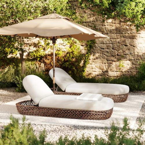 callmego Upholstered Woven Patio Deep Seating Sofa with Olefin Fabric and Foam Cushions for Outdoor Living Spaces (Patio Lounger + Beige + Olefin + Foam)