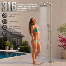WCQQ 316 Stainless Steel Outdoor Floor Shower with 3 Functions, Freestanding 10" Headshower & Handheld Shower for Backyard Patio Relaxation/Easy Garden Clean (Brushed nickel)