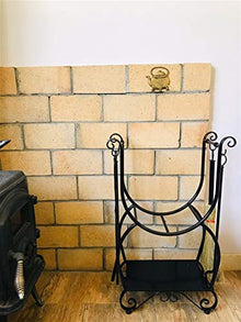 WXPWAMZ Firewood Rack Brackets with 4pcs Fireplace Tools Sets,Farmhouse/Outdoor/Inside Heavy Duty Wood Holder Rack,Fireplace,Stove and Fire Pit Accessory,