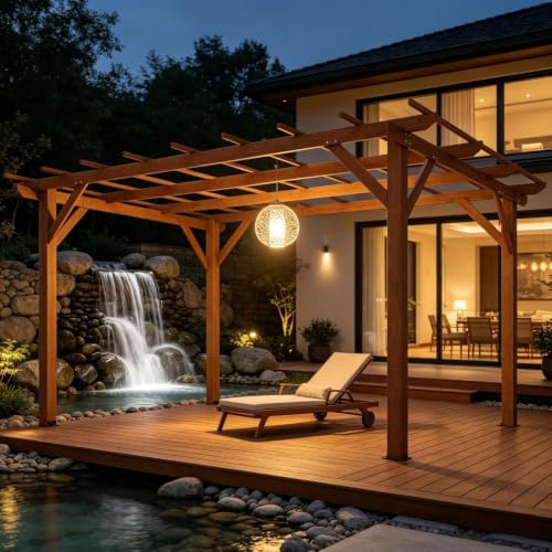 Outdoor Wood Pergola for Grape Trellis & Shade