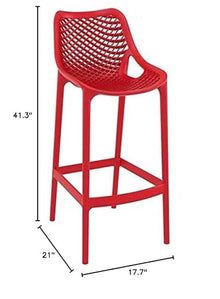Home Square Polypropylene Patio Bar Stool in Red - Set of 2