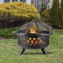 Garden Fire Pit Grill Bowl Grill Barbecue Rack Small Fire Pit,Outdoor Fire Pit with BBQ Grill Shelf Fire Bowl with Spark Protection Mesh Extra includes Poker and Cover Garden Patio Heater