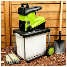 MIAOXIAOLONG 60L Collecting Bin, Wood Chipper Shredder, Electric Mulcher Shredding Machine with 22:1 Reduction Ratio, 1.8In Cutting Diameter, Large Portable Wheels for Yard Waste Cleanup