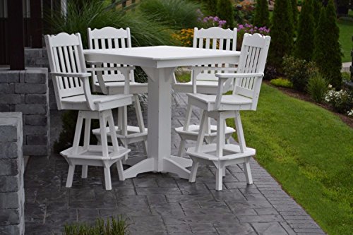 A&L Furniture Co. Amish-Made Poly Outdoor Dining Set Square Bar Table with 4 Royal Chairs Cherrywood
