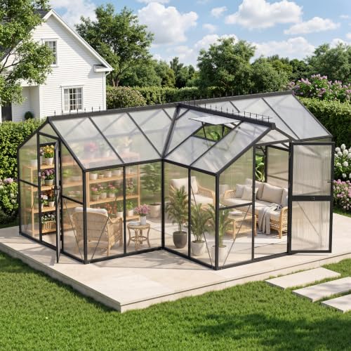 Nordivale T-Shaped Walk-in Greenhouse, Double-Wall Polycarbonate Panels