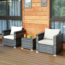 3 PC Patio Rattan Furniture Bistro Set Cushioned Sofa Chair Table White Single Sofa