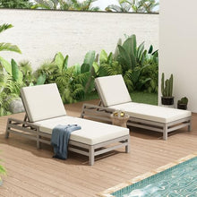 Merax Patio Chaise Lounge Chair Set of 2, Adjustable Lounge Chair Outdoor with 5 Positions, Acacia Wood Patio Lounge Chair with Thick Cushions for Pool Deck Balcony Garden, All-Weather, Gray