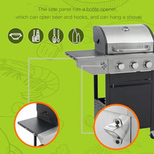 3-Burner Propane Gas Grill with Side Burner, Stainless Steel Outdoor Barbecue Grill with Wheels, Storage Cabinet, Temperature Gauge, for Patio Backyard Camping