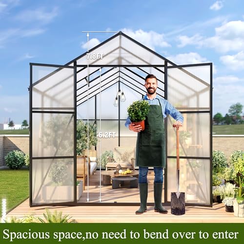 Vigo Huseeo 7.8FT High Polycarbonate Greenhouse with Roof Vent and Wind Protection Black