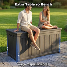 SWLJKU XXL Deck Box Outdoor Storage, Large Waterproof Resin Patio Furniture Cushion Organizer, Heavy Duty Lockable Garden Bench with Double-Wall Construction, Wood Grain Black (260, Gallons)