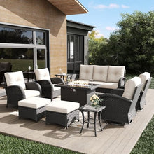 KHOLH Outdoor Patio Furniture Sets with Fire Pit Table 10 Pieces Wicker Swivel Rocker Chairs and Sofa Sets for Backyard Deck
