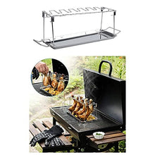 NRFJFOP BBQ Beef Chicken Leg Wing Grill Rack 14 Slots Stainless Steel Barbecue Drumsticks Holder Smoker Oven Roaster Stand with Drip Pan