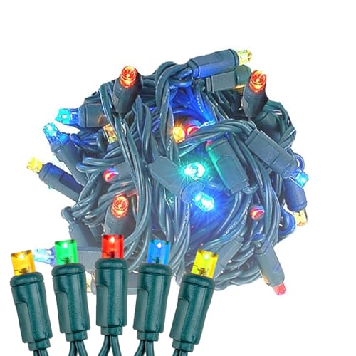 Novelty Lights 12-Pack, 50 Feet 100 LED Multicolor Christmas Mini Light String on Green Wire, 5mm Wide Angle Bulbs, Connectable, Indoor/Outdoor Decor, UL Listed