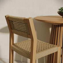Modway Reed Teak Wood Patio 3-Piece Outdoor Bar Set in Natural - Round Bar-Height Table and 2 Bar Stools with Faux Rattan Seat and Back