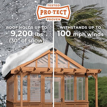 Backyard Discovery Bellerose XL 13' x 11' Cedar Wood and Polycarbonate Walk-in Greenhouse Kit with Pergola, Exhaust Fan, Windows, Hose Hook-Ups, PowerPort, Staging Shelves for Outdoor Gardening