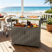 Amgalers 45.7" Outdoor Kitchen Cart, Prep Table with Stainless Steel Top, Storage Cabinet, Wheels & Hooks for Patio, Backyard BBQ & Parties(Dark Gray)