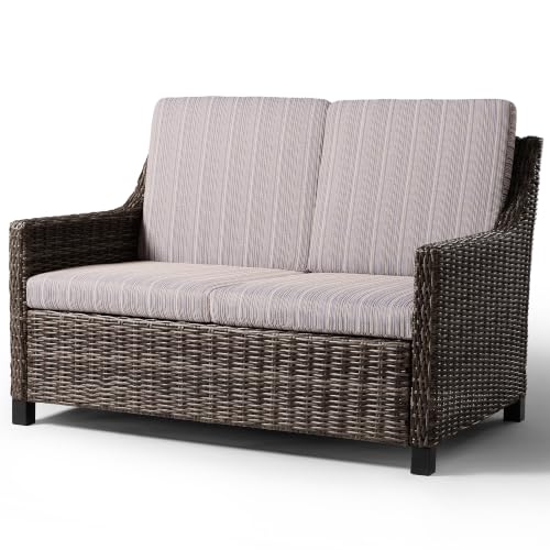Varmoza Outdoor Wicker Patio Loveseat, 2-Seat Sofa with Deep Seating