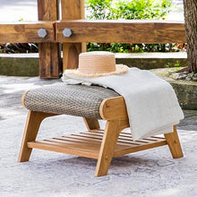Cambridge Casual Camden Teak Outdoor Ottoman with Free Patio Cover, Koboo Gray All-Weather Wicker Patio Ottoman with Quick-Dry Foam Cushion, Built-in Lower Storage, 250 Lbs Capacity