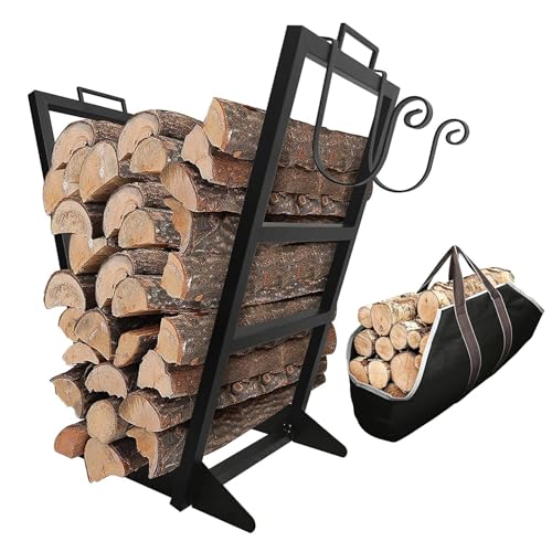 DOIBG Firewood Rack, Outdoor Indoor Firewood Log Rack, Small Wood Rack Holder for Fireplace, Metal Firewood Carrier Brackets for Campfire Garden Patio Storage