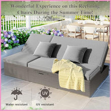 2 Person Reclining Chair Set with Cup Holders Outdoor Wicker Rattan Double Sunbed with 5 Position Adjustable Backrest and Seat Conversational Set for Patio Poolside, Gray