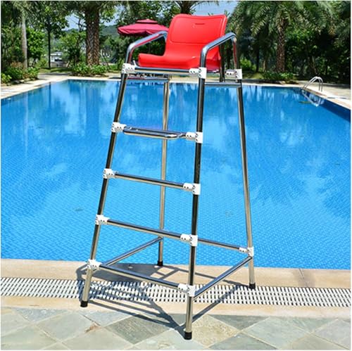 High Stool Swimming Pool Safety Ladder 6.2ft High Lifeguards's Chair for Pools Beach Deck, 304 Stainless Steel Life Saving Chairs with Hook & Umbrella Hole, Load 300kg