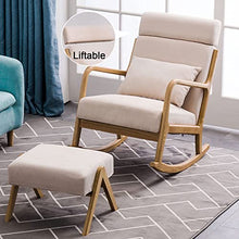 XYWGBMS Patio Lounge Chairs Upholstered Rocking Chair, Rubber Wood Frame Rocker Chair with Wood Base and Smooth Armrest, Padded Seat for Living Room Balcony, Support 15,White-82x65x94cm