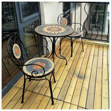 Outdoor Round Side Table with Chairs, Ceramic Top Table with Metal Frame