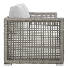 Modway Aura Outdoor Patio Wicker Rattan, Sofa, Loveseat and Coffee Table, Gray White