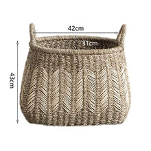 GUANKAOBING Rattan Woven Basket Seagrass Woven Oval Debris Storage Basket with Handle