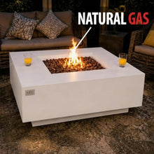 AMS 40" Square Concrete GFRC Natural Gas Fire Pit Table (Cream White)
