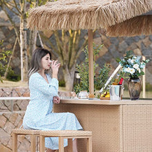 Grand Patio Outdoor Tiki Bar Set with Widen Ceramic Top, Phuket 3-Piece Wicker Islander Tiki Bar and 2 Stools, Tan