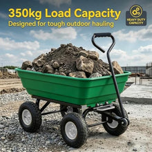 Garden Dump Cart 75l 350kg Heavy Duty Garden Cart Wagon, 4 Wheel Wheelbarrow with Pneumatic Tires, Utility Yard Dump Wagon for Lawn Garden Farm Use