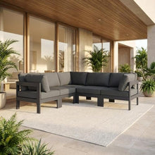 Outdoor Escape Gray Fabric Modular Sectional, Weather-Resistant Upholstery, Contemporary Style, Comfortable Back, Seat Heights