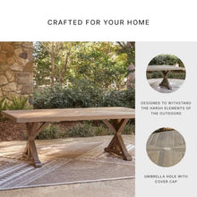Signature Design by Ashley Carmel Bay Casual Weather and Rust Resistant Outdoor Dining Table with Porcelain Tabletop and Umbrella Hole, Grayish Brown