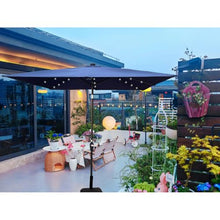 Square 2.5X2.5M Outdoor Patio Umbrella Solar Powered LED Lighted Sun Shade Market Waterproof 8 Ribswith Crank and Cross Base for Garden Deck Backyard Outside Swimming Pool