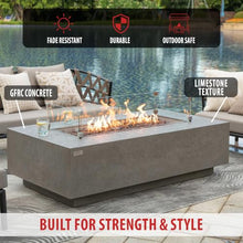 AMS 60" Rectangular Concrete Natural Gas Fire Pit Table Bundle (Light Gray)