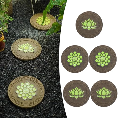 Innovz Glow in The Dark Round Stepping Stone Set, Outdoor Luminous Lotus Stepping Stone Path Pavers, Home Villa Garden Patio Stones for Decorative Ground (Color : Style 2, Size : 5pcs)
