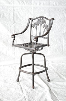 Palm Tree Outdoor Patio Set 4 pc Swivel Bar Stools Dark Bronze Cast Aluminum (24", Linen Sesame)