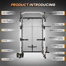 STMHOM Power Cage Smithbar White, 2000 Lbs Power Rack with Cable Crossover System, Multi-Functional Squat Rack with LAT Pulldown for Home Gym