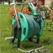 Portable Hose Pipe Reel, Mobile Hose Reel Cart Patio Watering Irrigation, Garden Hose Reel Kit Hose Cart Metal with Water Gun (Color : Green, Size : 30m)