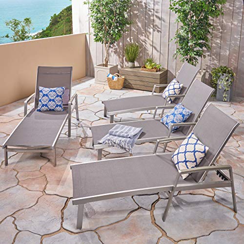 Christopher Knight Home Joy Outdoor Mesh and Aluminum Chaise Lounge Set of 4 Grey