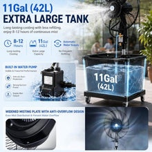Outdoor Misting Fan 11 Gallon, Adjustable Height Cooling Fan With 3 Speeds