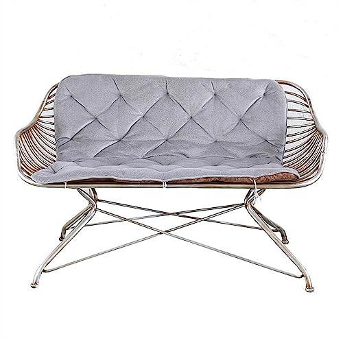 Parking Patio Seat 51.1 Inch Vintage Art Iron Bench Outdoor Balcony Leisure Chair with Cushion and Backrest, 2 Person Sofa Chair Made of Silver Metal for Indoor and Outdoor Seating Furniture for