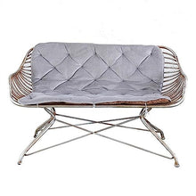 Parking Patio Seat 51.1 Inch Vintage Art Iron Bench Outdoor Balcony Leisure Chair with Cushion and Backrest, 2 Person Sofa Chair Made of Silver Metal for Indoor and Outdoor Seating Furniture for
