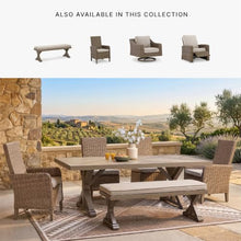 Signature Design by Ashley Carmel Bay Casual Weather and Rust Resistant Outdoor Dining Table with Porcelain Tabletop and Umbrella Hole, Grayish Brown
