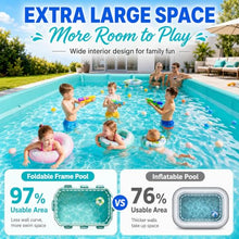 Foldable Above Ground Pool, Rectangular Family Kiddie Wading Paddling Pool